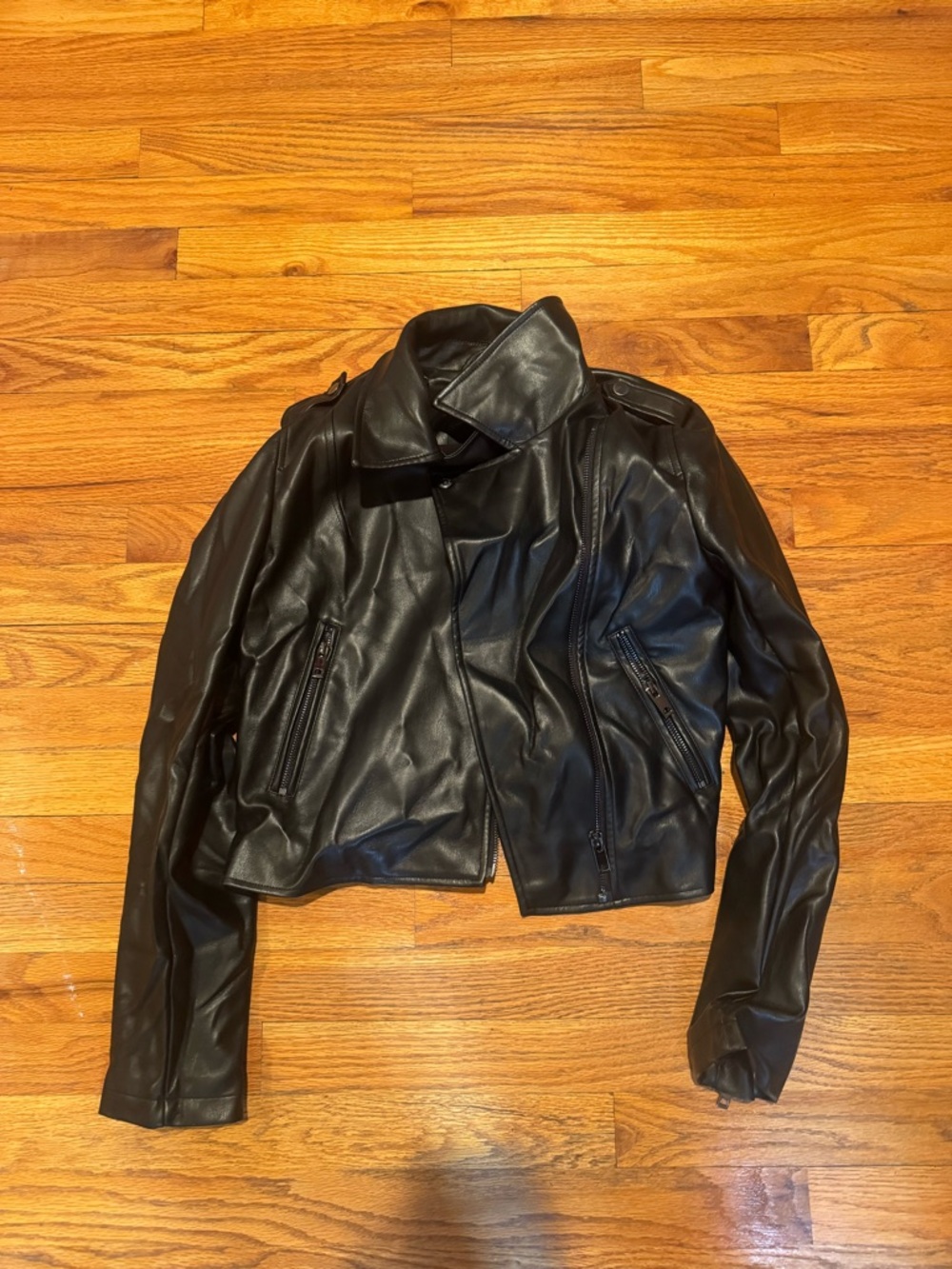 Women's Black Faux Leather Biker Jacket - Classic Moto Style